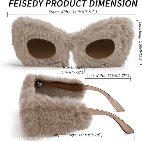 Women Plush Fuzzy Cat Eye Sunglasses